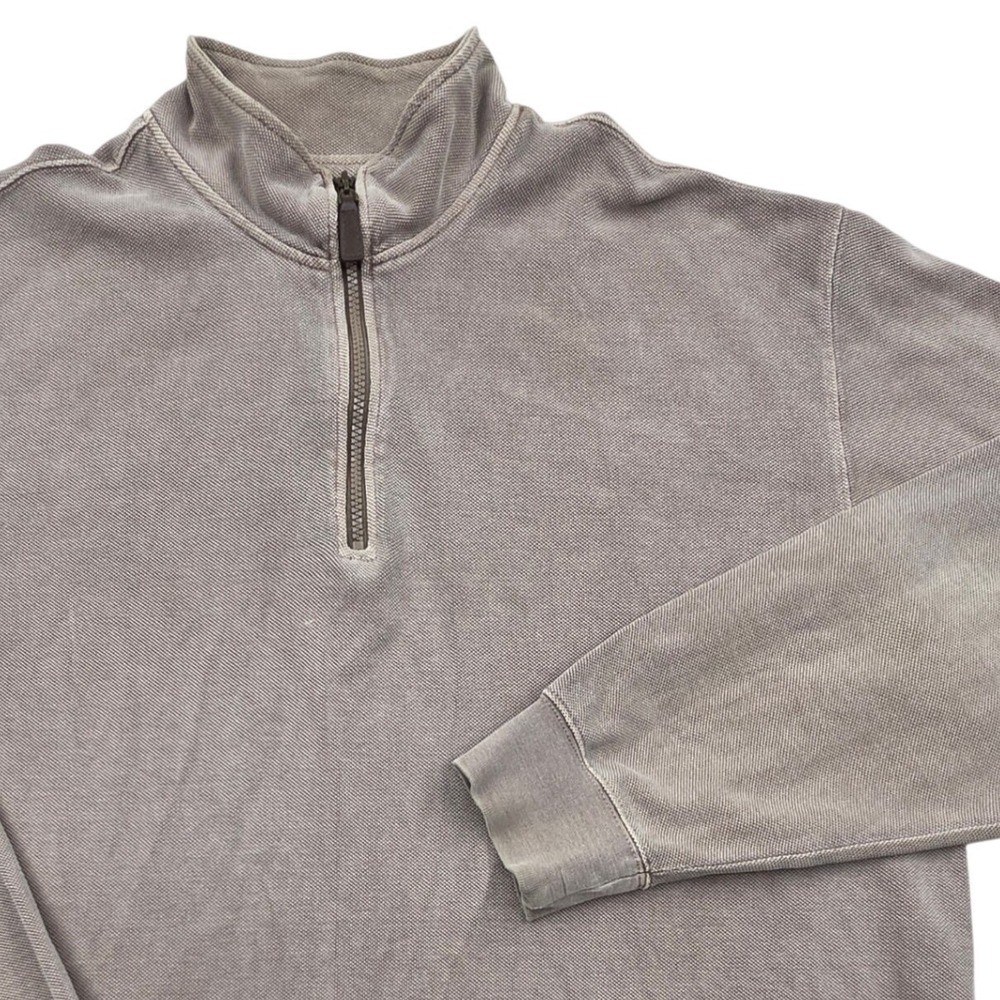 Orvis Signature Pique Quarter-Zip Pullover Sweater Taupe‎ Brown Mens XL *READ